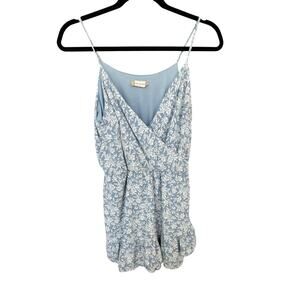 Altar'd State Women's Blue + White Floral Wrap Tank Romper Size Medium